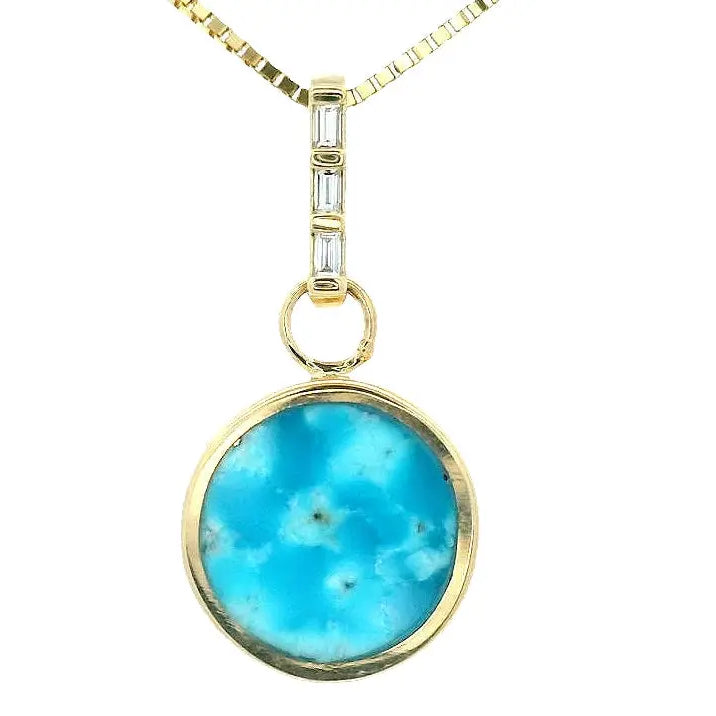 Small Reversible Pendant - Turquoise & Black Jade Young in the Mountains