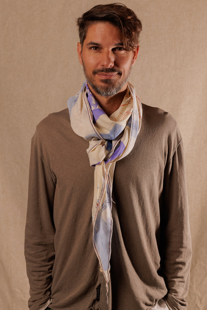silky light scarf on male model