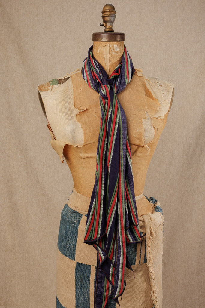 scarf red olive white striped