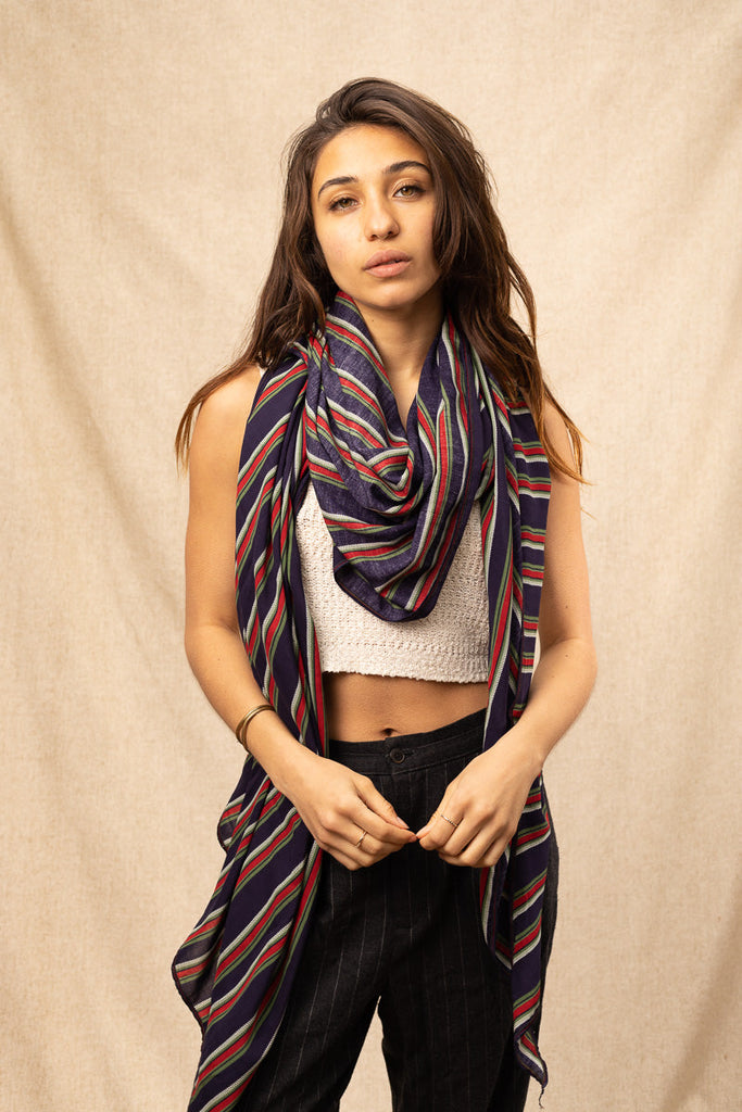 model scarf red olive white striped large