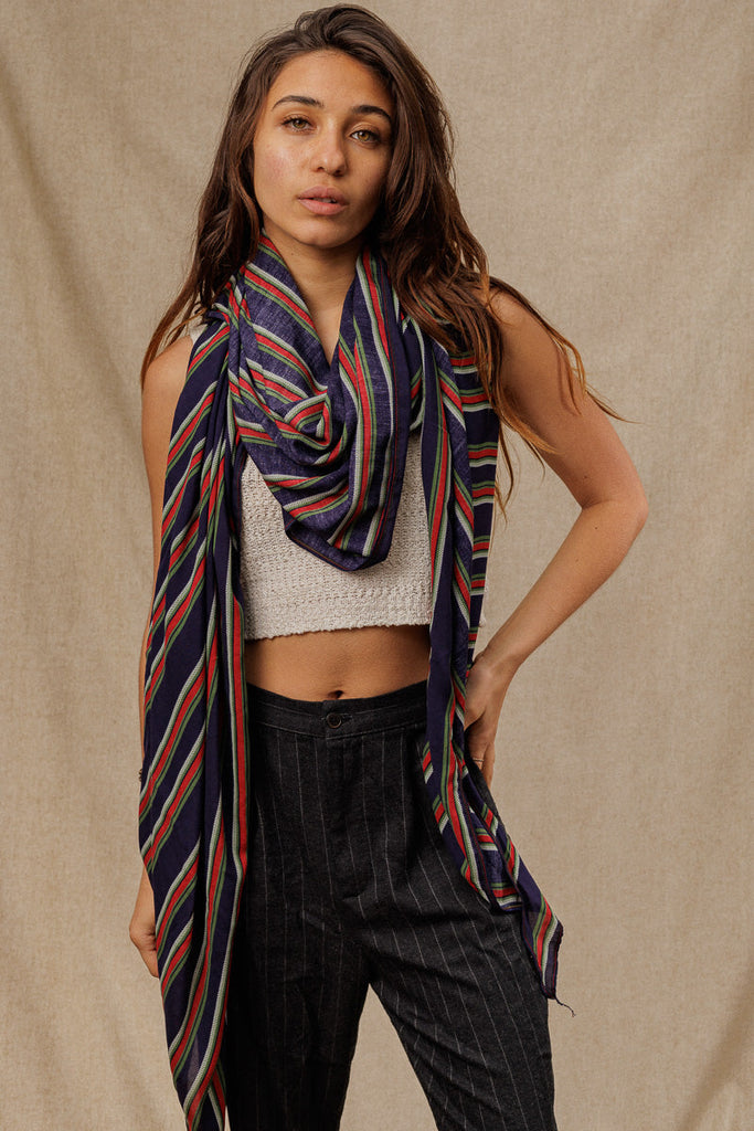 scarf red olive white striped large model