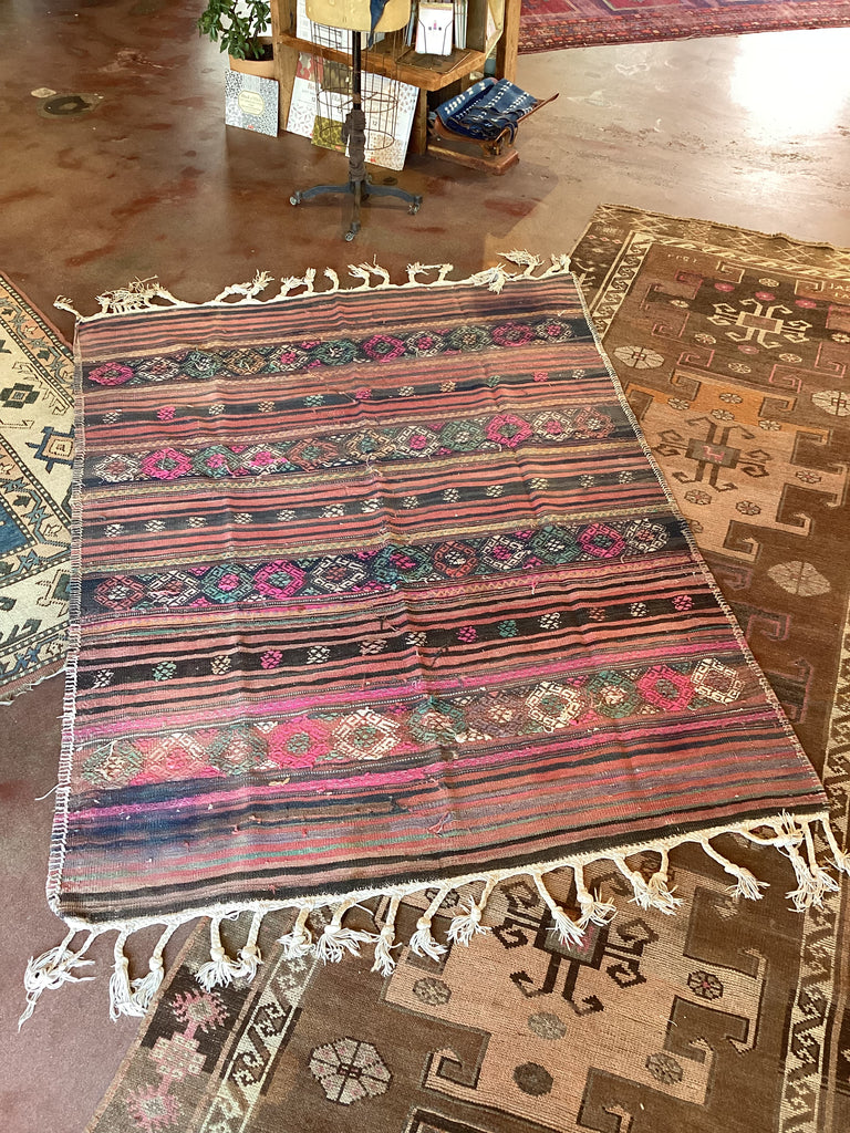 Pink Red Black Stripe Vintage Rug Late Sunday Afternoon