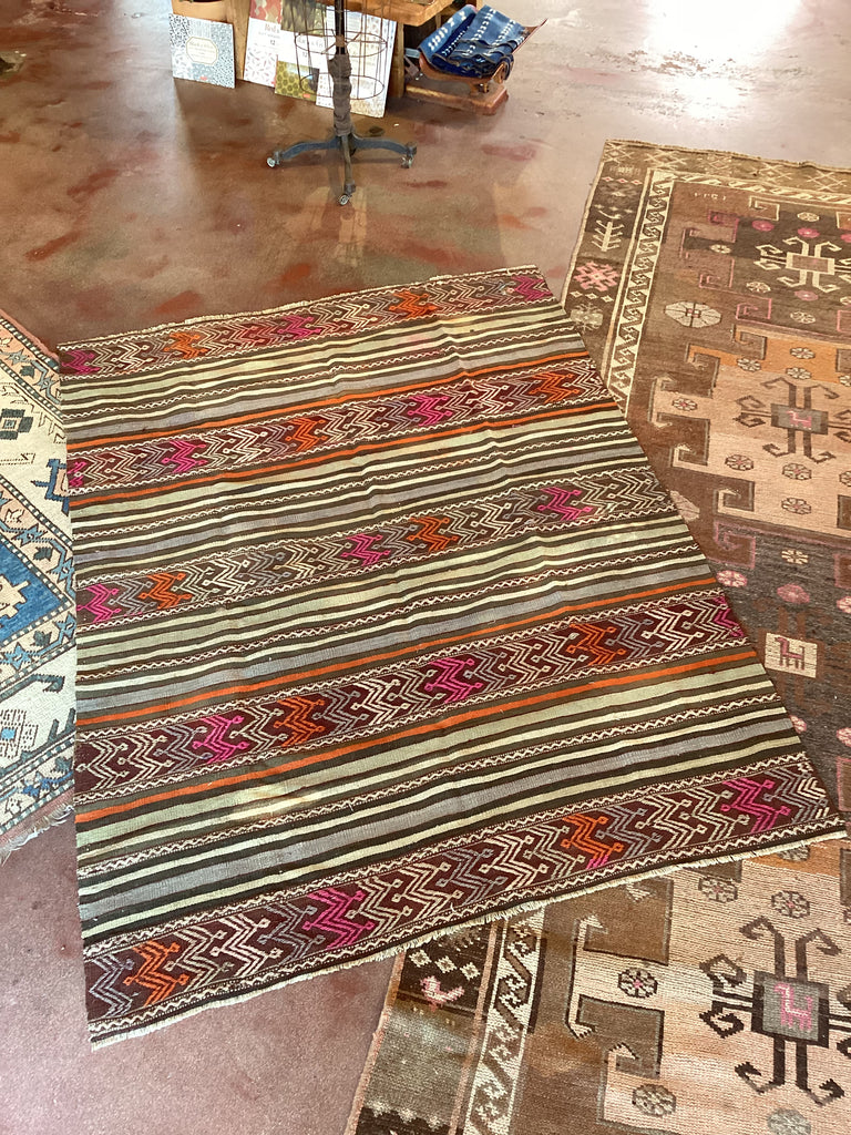 Sage Orange Stripe Native Vintage Rug Late Sunday Afternoon