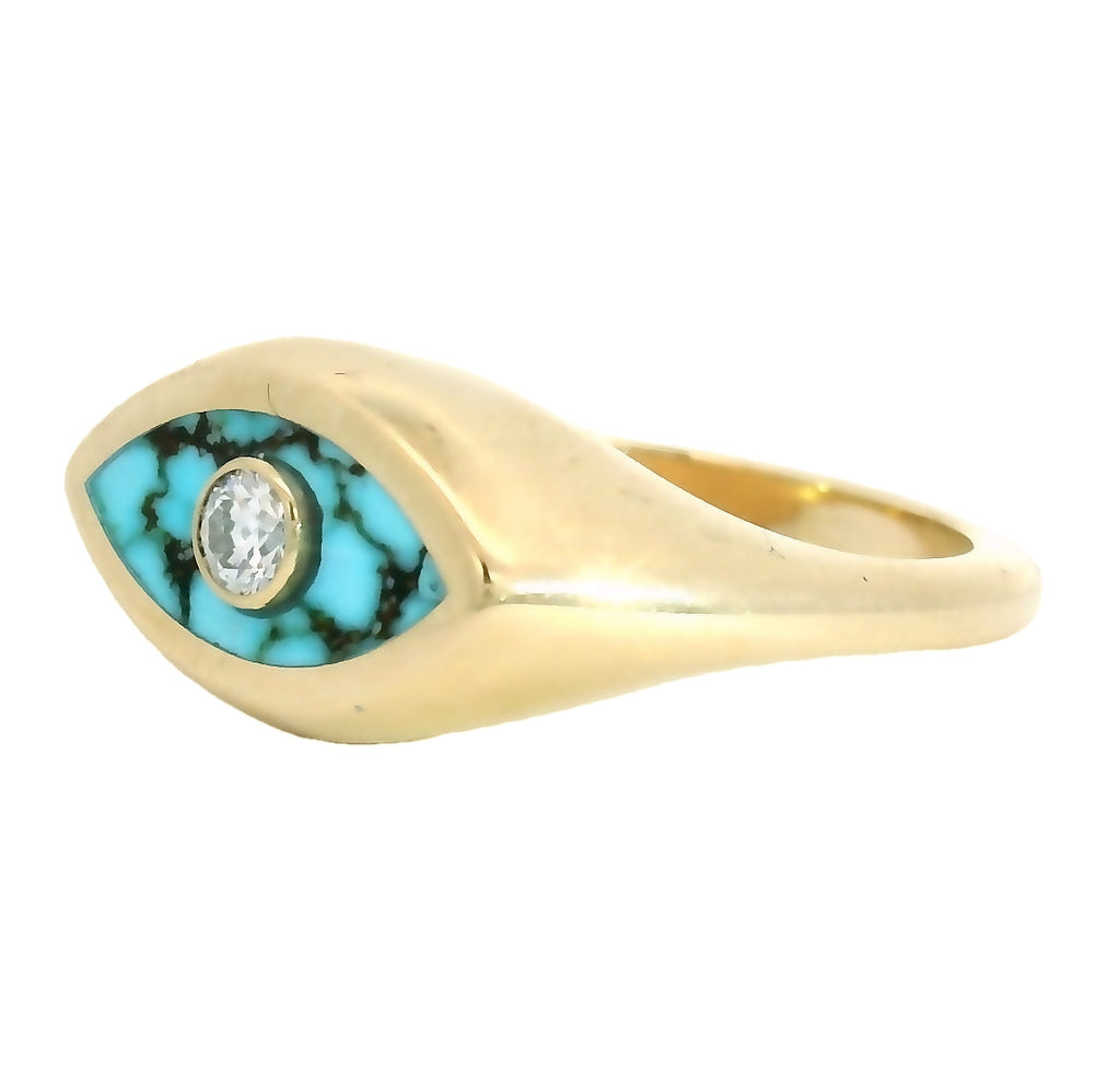 Marquise Signet Ring - Red Web Turquoise & White Diamond. Young in the Mountains