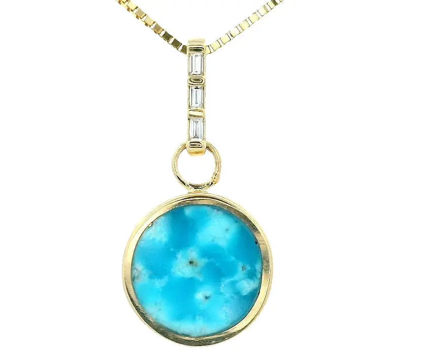 Small Reversible Pendant - Turquoise & Black Jade Young in the Mountains