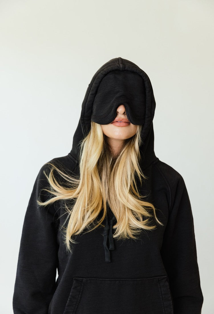 Two wearers with the Apollo X eye mask folded down from the hood