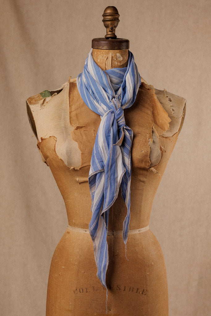 blue and white striped country style light scarf
